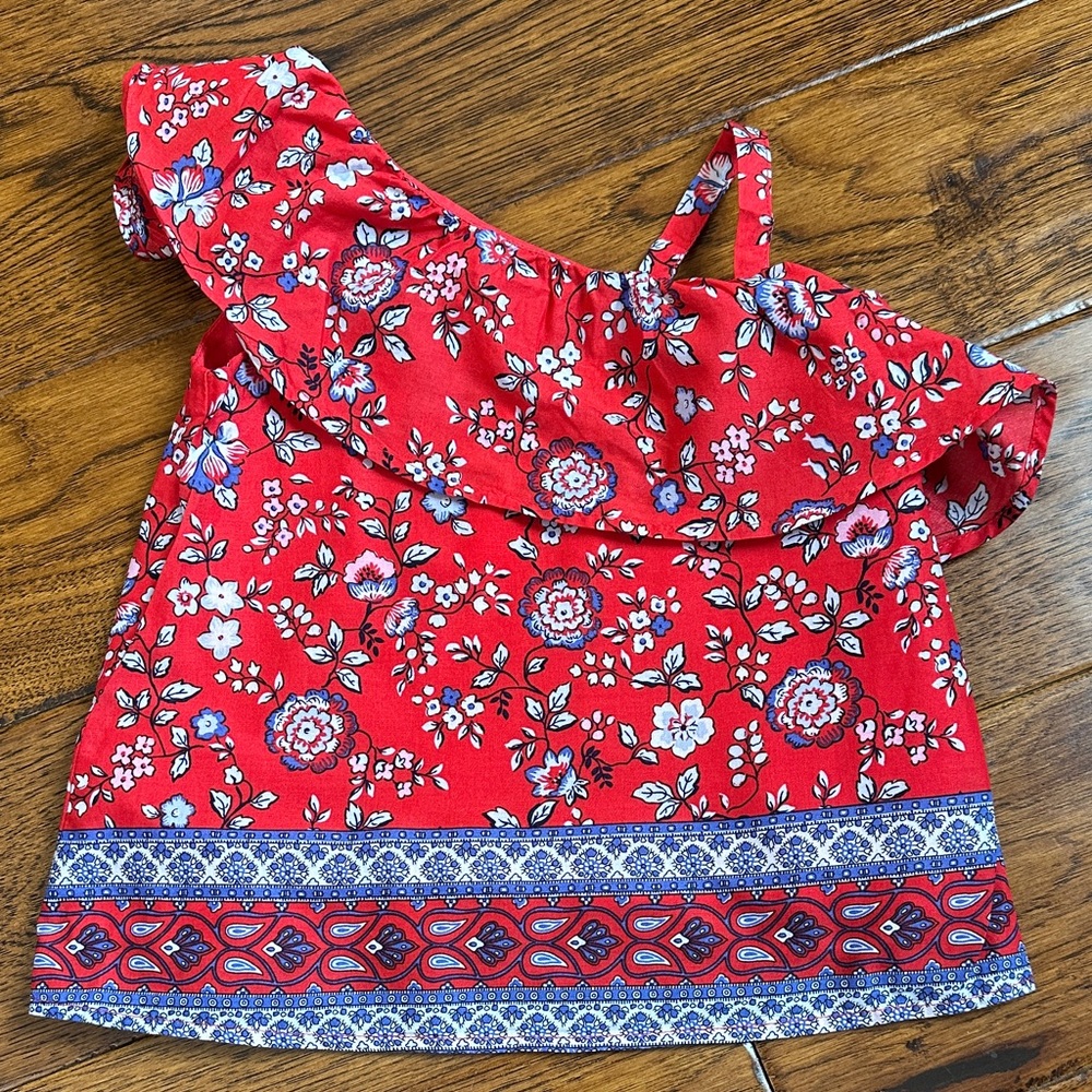 Floral Red One-Shoulder Top
